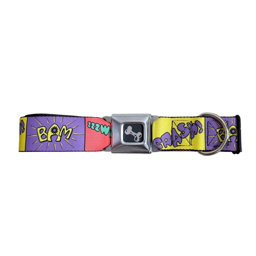 Buckle-Down Comic Book POW BAM Seatbelt Buckle Dog Collar Adjustable‎  Lg
